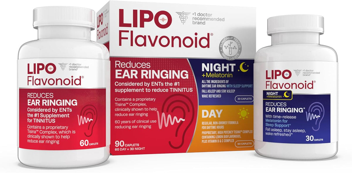 Day & Night Tinnitus Relief Combo Kit with Vitamins, 90 Caplets & Cotton Swabs, 300 Count O222