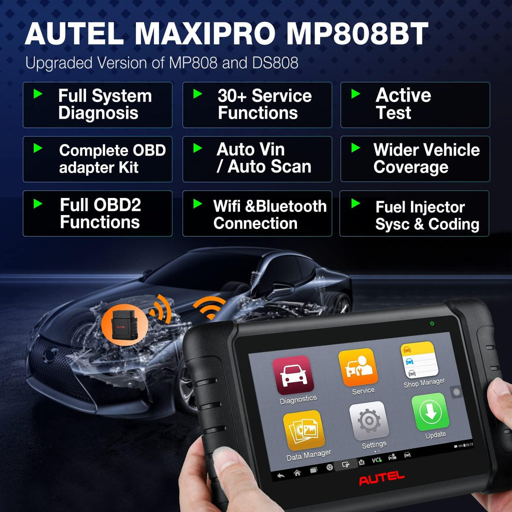 Autel Scanner MaxiPRO MP808BT PRO, OBD2 Bi-Directional Control Scan Tool with Bonus Adaptor Kit, Full Diagnostics, 31+ Services A893847