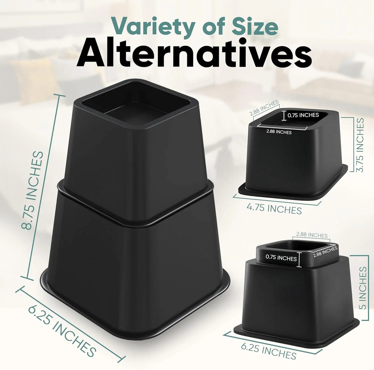 Adjustable Bed Risers 4 Pack Black A612445
