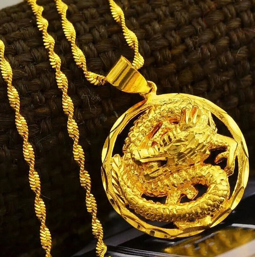 18k Yellow Gold Filled Over Silver 24" Dragon Pendant Necklace N6975