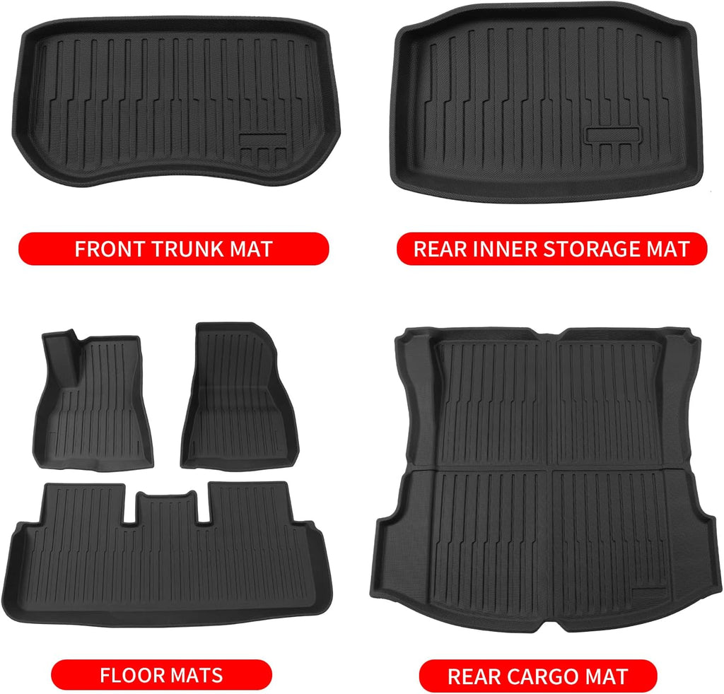 Cargo Liners Storage Frunk Mat All Weather Front Trunk Mats TPE Floor Mats Set of 6 V14497