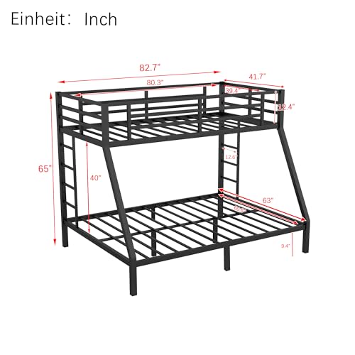 Black Full XL Over Queen Metal Bunk Bed Frame with 2 Ladder P503765
