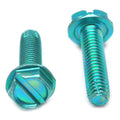 #6-32 x 1/4 Coarse Thread Thread Cutting Screw Slotted Hex Washer Head Low Carbon Steel Green Zinc Plated L876594