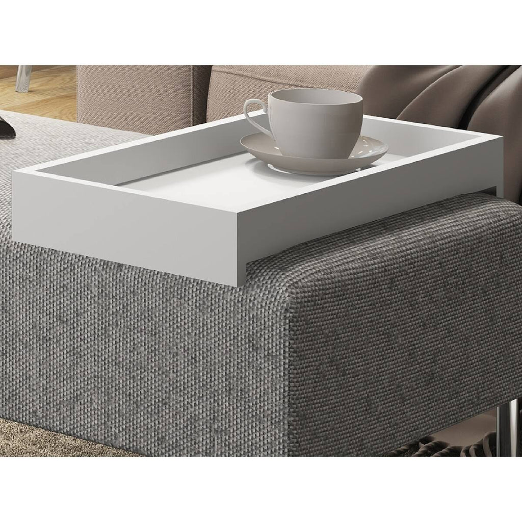 Dark Brown Fabric Bench with Black Base and Dark Oak Tray S3551