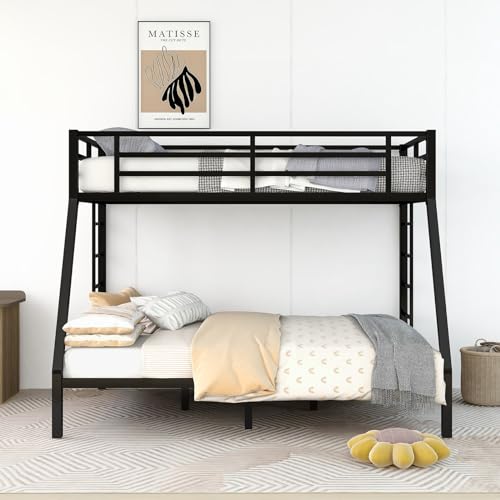 Black Full XL Over Queen Metal Bunk Bed Frame with 2 Ladder P503765