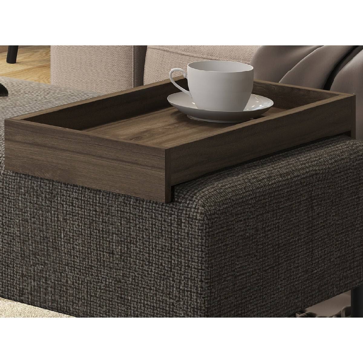 Dark Brown Fabric Bench with Black Base and Dark Oak Tray S3551