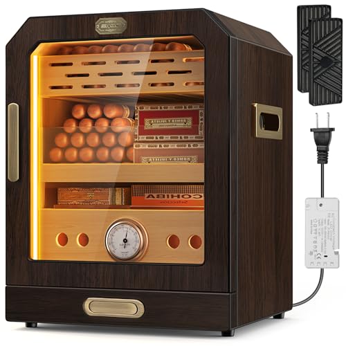 Lighted Magnetic Door Desktop Cigar Humidor Cabinet with Drawer, 3 Layer, Brown P234853