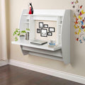 White Wall Mounted Floating Computer Desk with Storage Shelves X34529