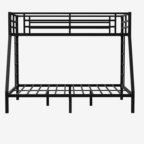 Black Full XL Over Queen Metal Bunk Bed Frame with 2 Ladder P503765