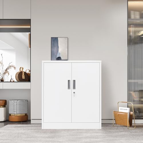 Black 36.2" H Metal Storage Cabinet with Shelves and Doors L444103