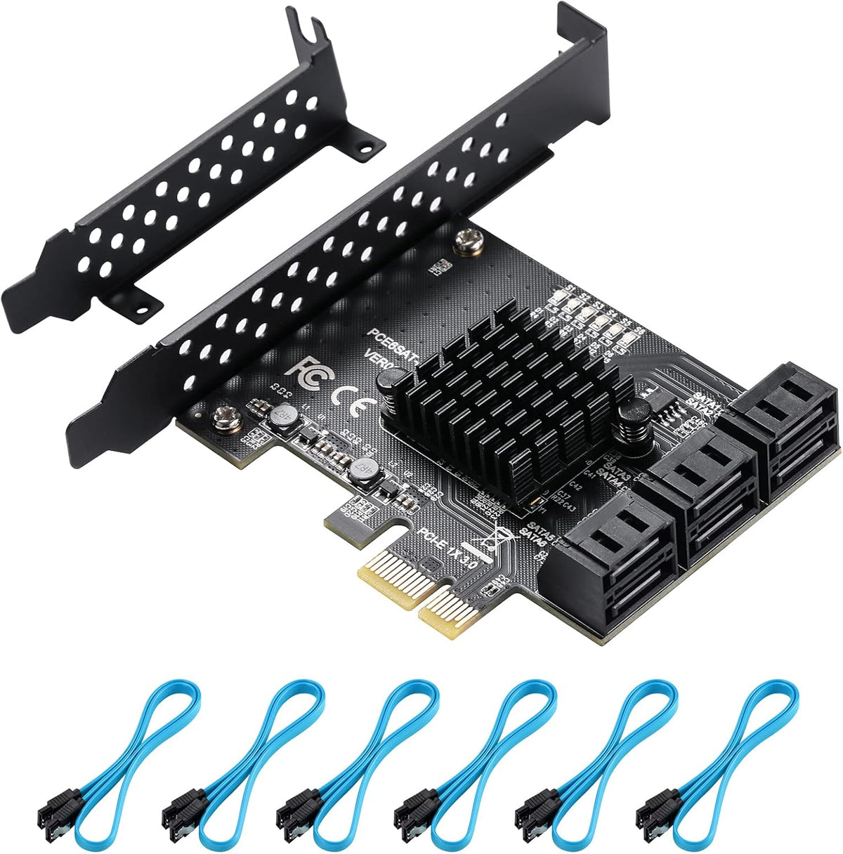 PCIe SATA Card 6 Ports 6 Gbps SATA 3.0 Expansion Card with 6 SATA Cables J374909