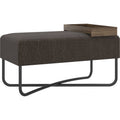 Dark Brown Fabric Bench with Black Base and Dark Oak Tray S3551