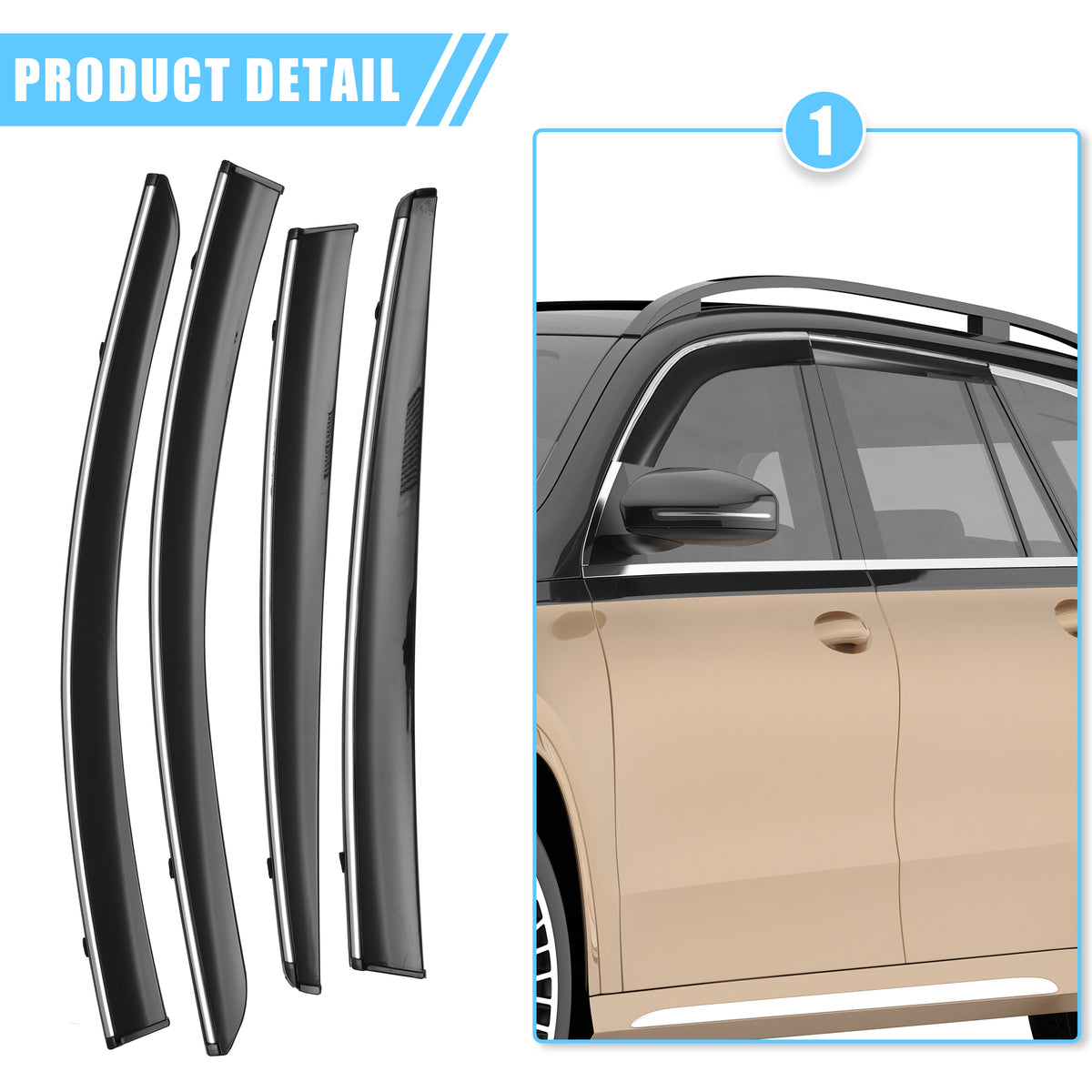 Black Window Vent Visor Deflectors Rain Guards X4275
