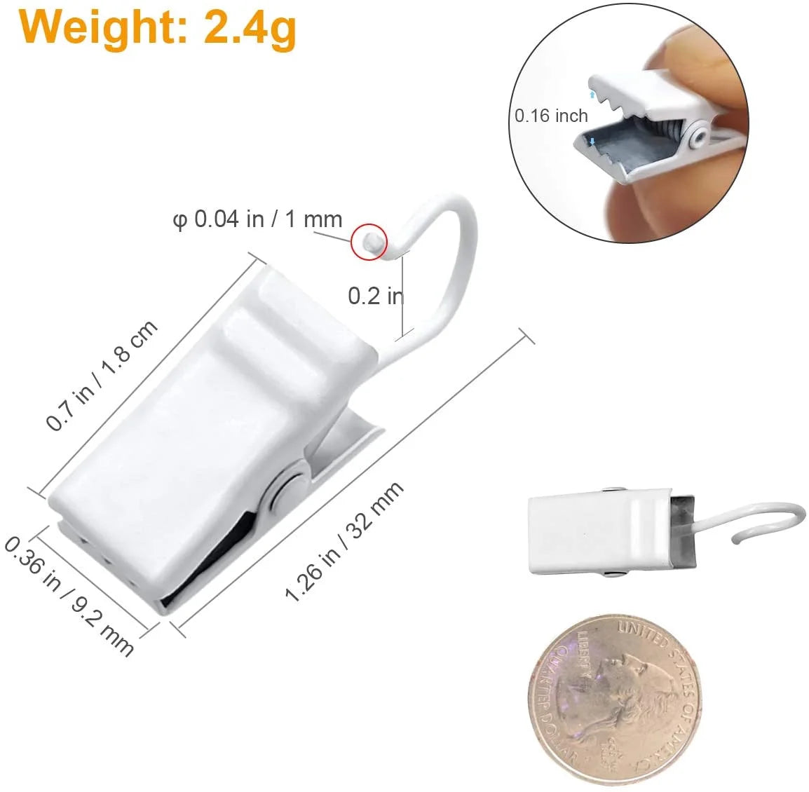 100 Pack Stainless Steel Curtain Clips D4709