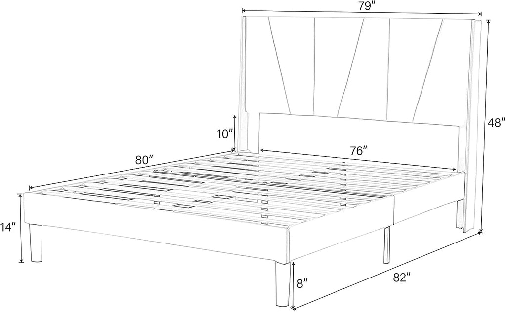 King Size Upholstered Platform Bed Frame with Wingback G697351
