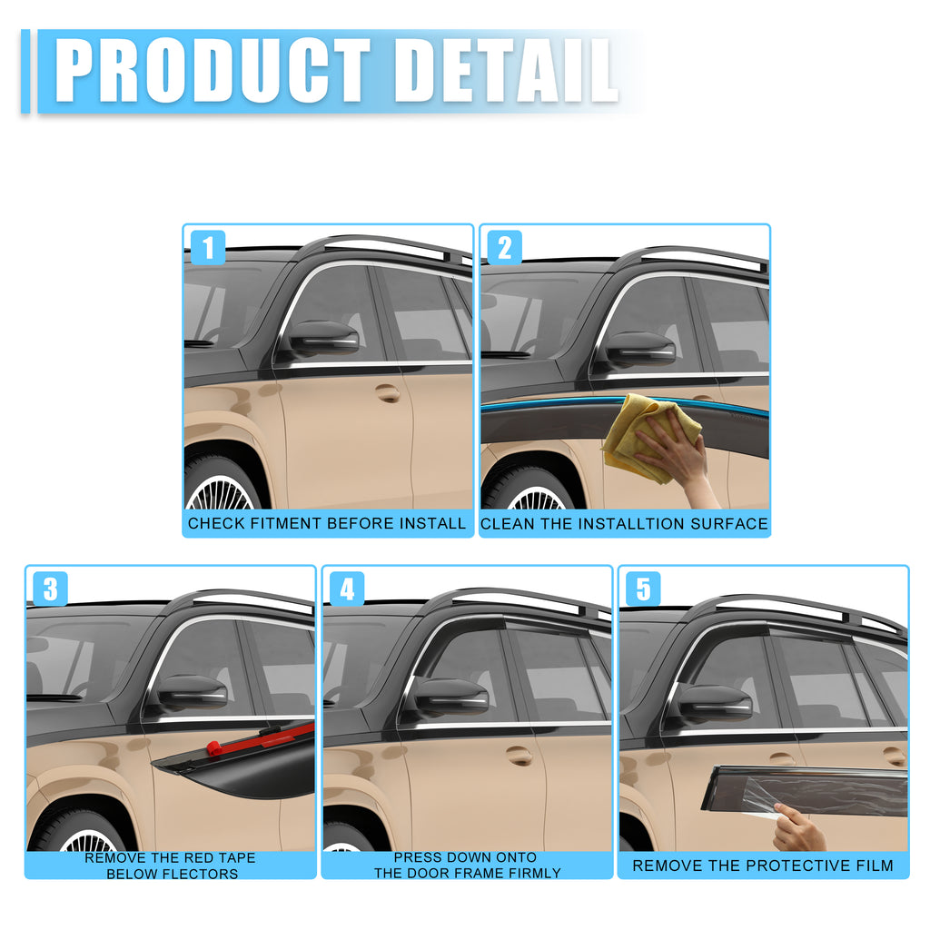 Black Window Vent Visor Deflectors Rain Guards X4275