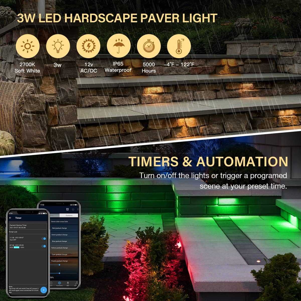 4-Pack 1.5W 7 Inch IP65 Waterproof Step Light, 12V Low Voltage AC/DC, Soft White 2700K G742382