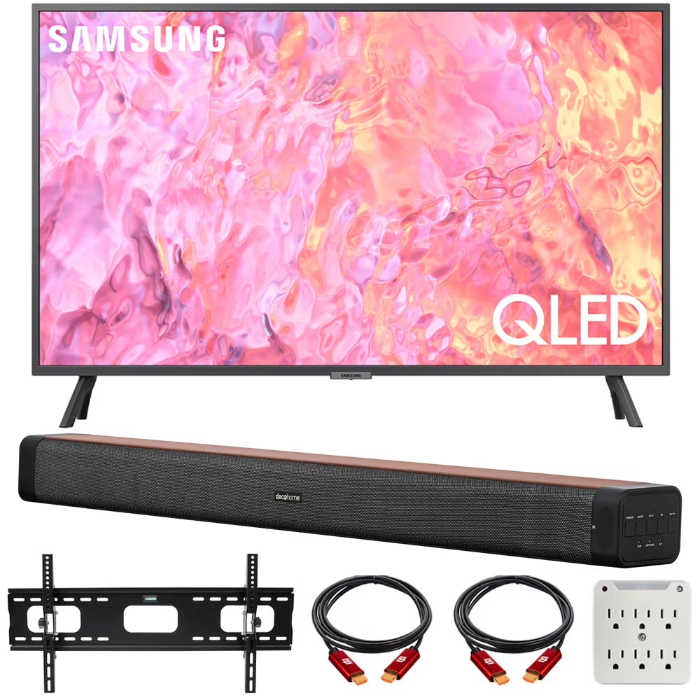 43 Inch QLED 4K Smart TV Bundle with 60W 2.0 Channel Soundbar, TV Wall Mount Bracket and 6-Outlet Surge Adapter H92412