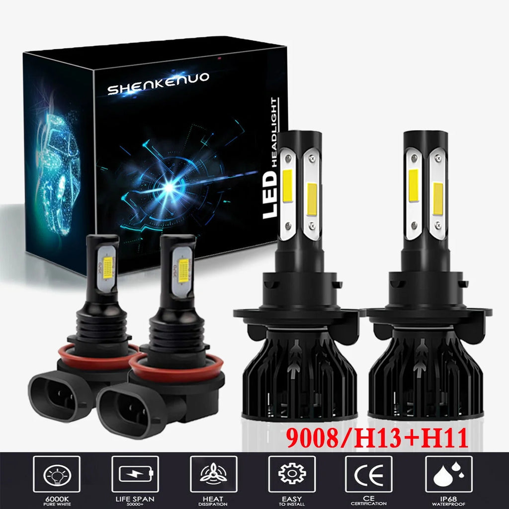 For Kia Soul 2014-2019 Headlights, 9008/H13 High and Low Beam Bulbs, H11 Fog Lights, 4pcs O60379