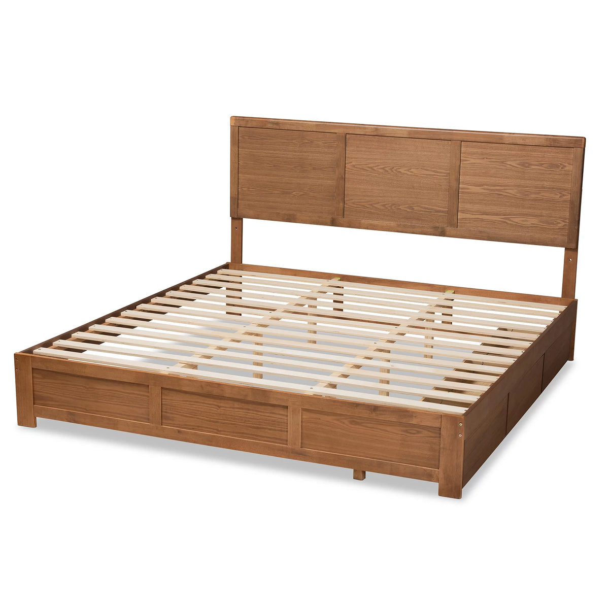 King Ash Walnut Wood Storage Platform Bed F591