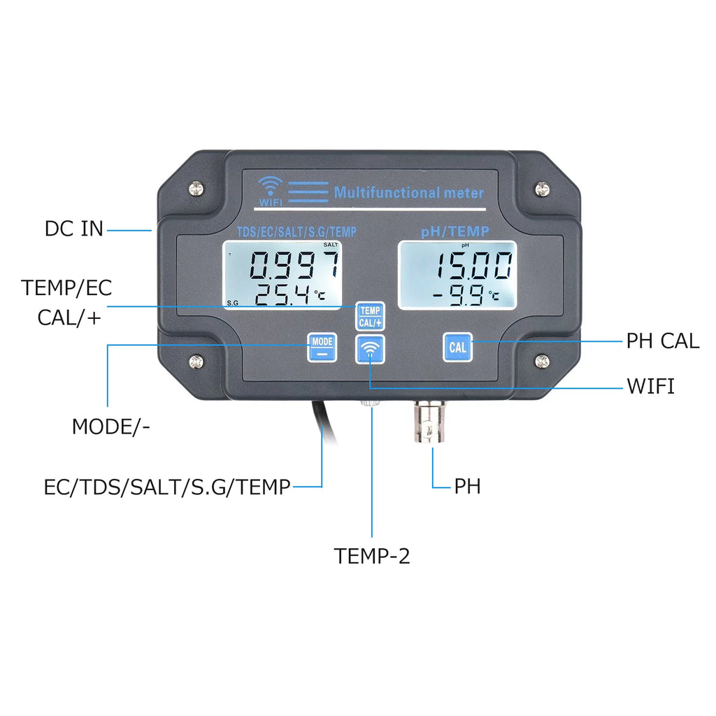 Wifi Digital Water Quality Tester 6 in 1 PH EC SALT S.G Temperature T615852