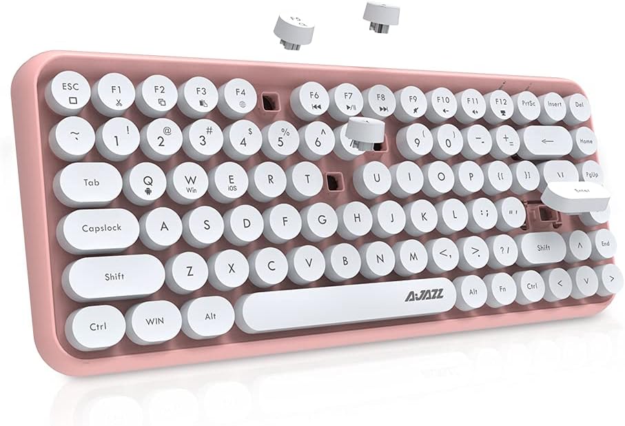 84 Key Bluetooth Retro Round Keycaps Ergonomic Wireless Mini Keyboard Z4664