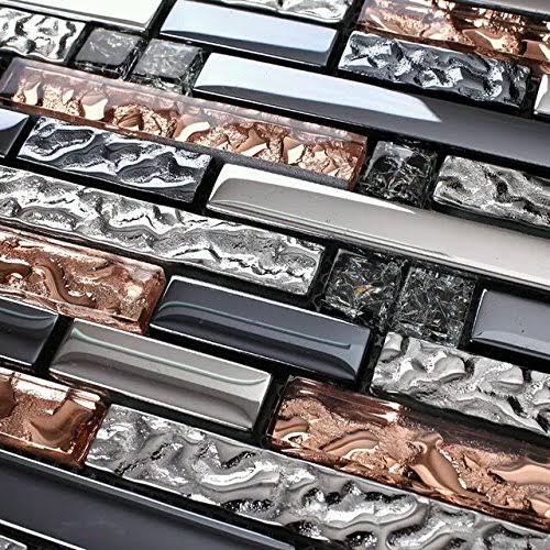 6-Sheets Silver Rose Gold and Dark Blue Mixed Glass Tile Z600