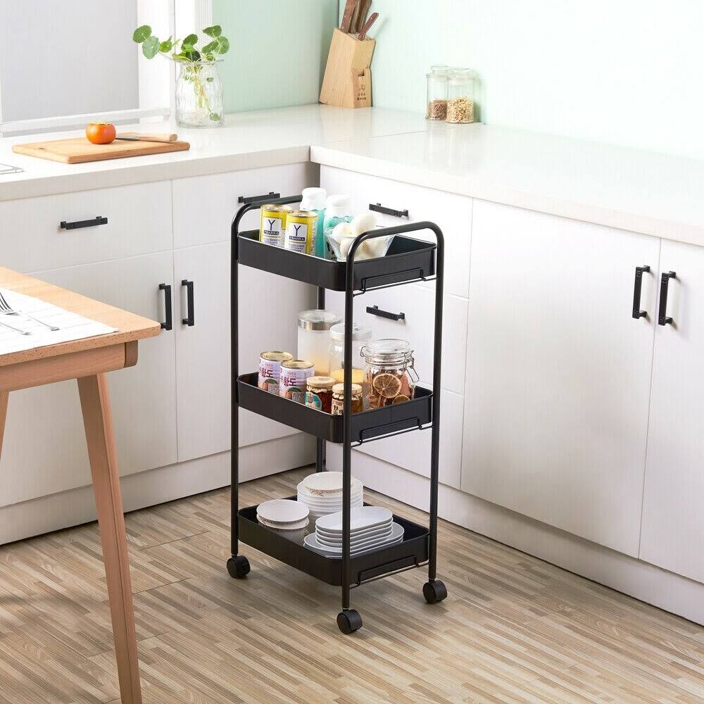Blue 3-Layer Mobile Utility Trolley with Casters U788561
