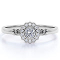 0.63 ct Bezel Set Round Cut Diamond Halo Engagement Ring in 10K White Gold F964809