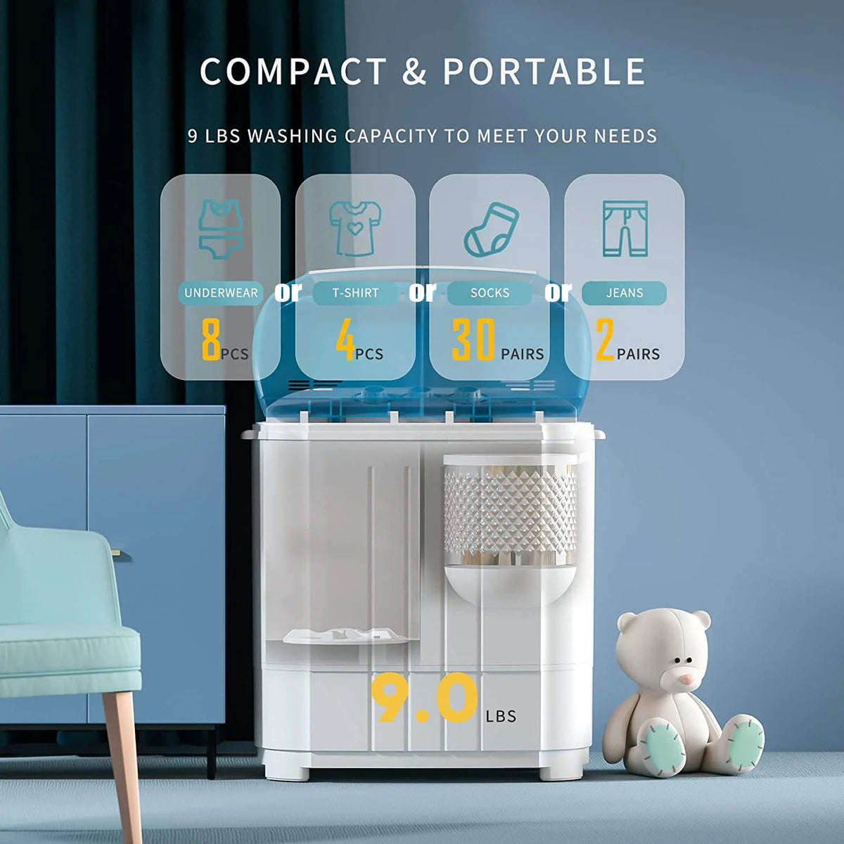 Portable 14lbs Twin Tub Compact Semi-Automatic Washer Spinner Combo O4044