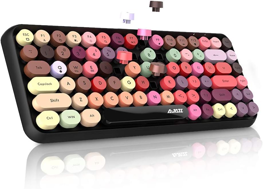 84 Key Bluetooth Retro Round Keycaps Ergonomic Wireless Mini Keyboard Z4664