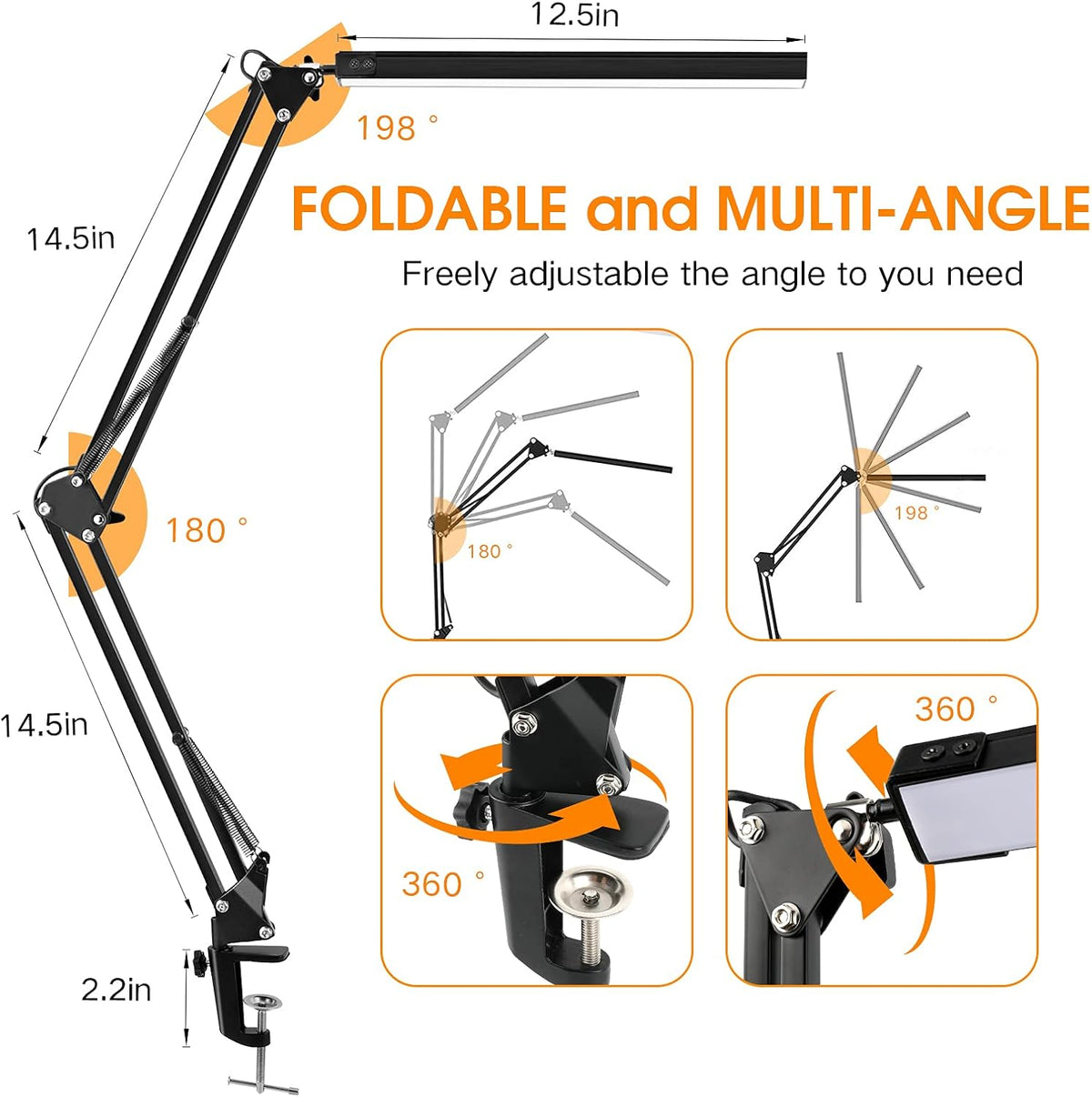 LED Desk Lamp with Clamp, 3 Modes, 30 Brightness Dimmable K4814