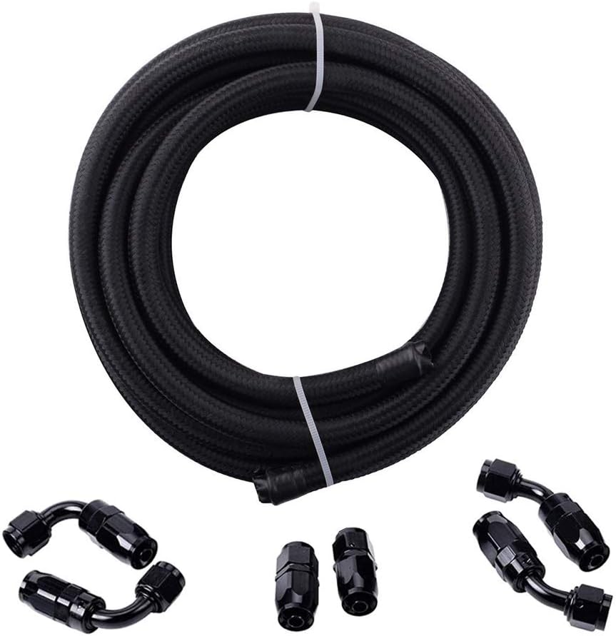 10FT 6 AN 3/8" Nylon Stainless Steel Braided PTFE E85 Fuel Line Fittings Kit with 6PCS Swivel Adapters Pack of 2 C93636