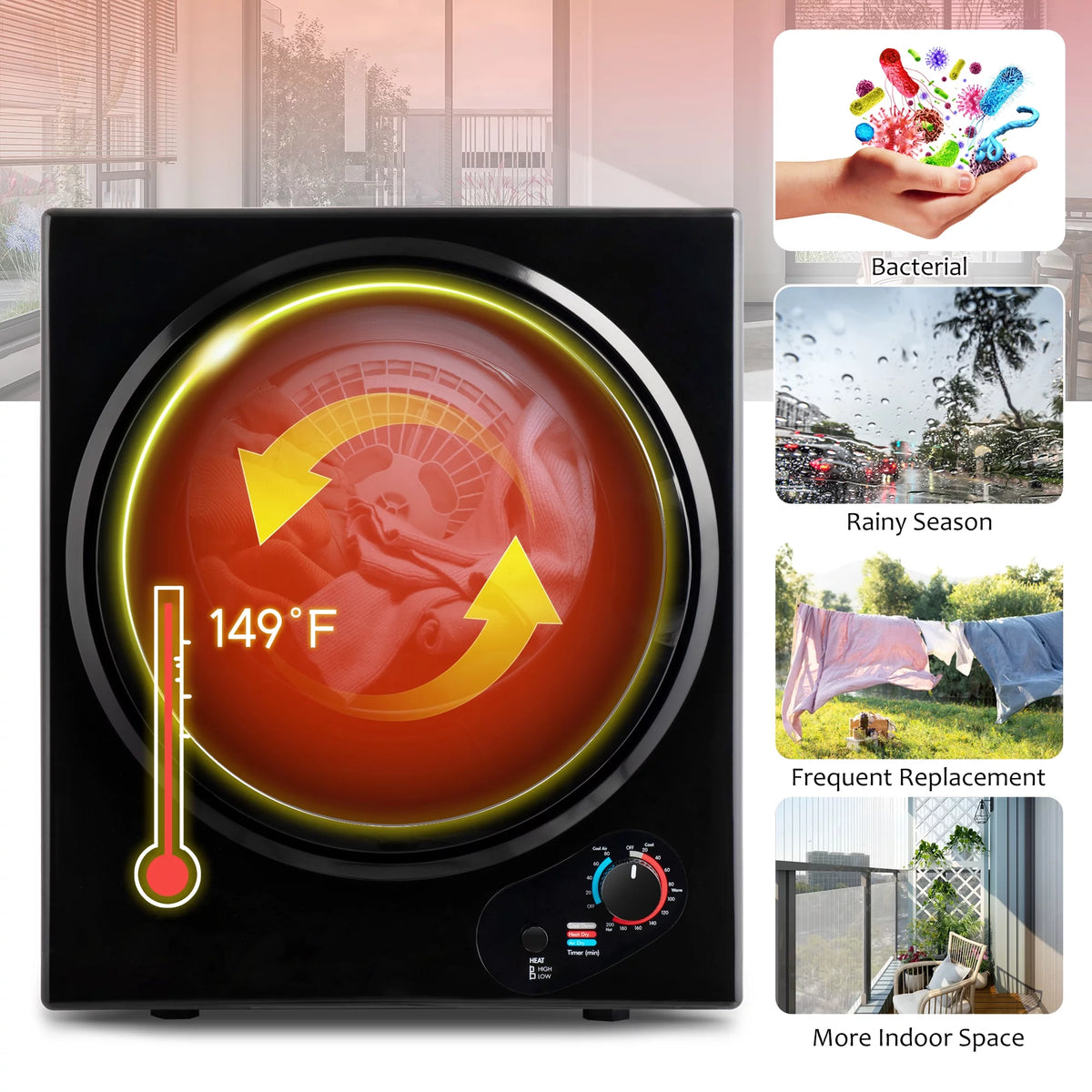 1.5 Cu.ft Compact Portable Laundry Dryer with 5 Drying Modes T578
