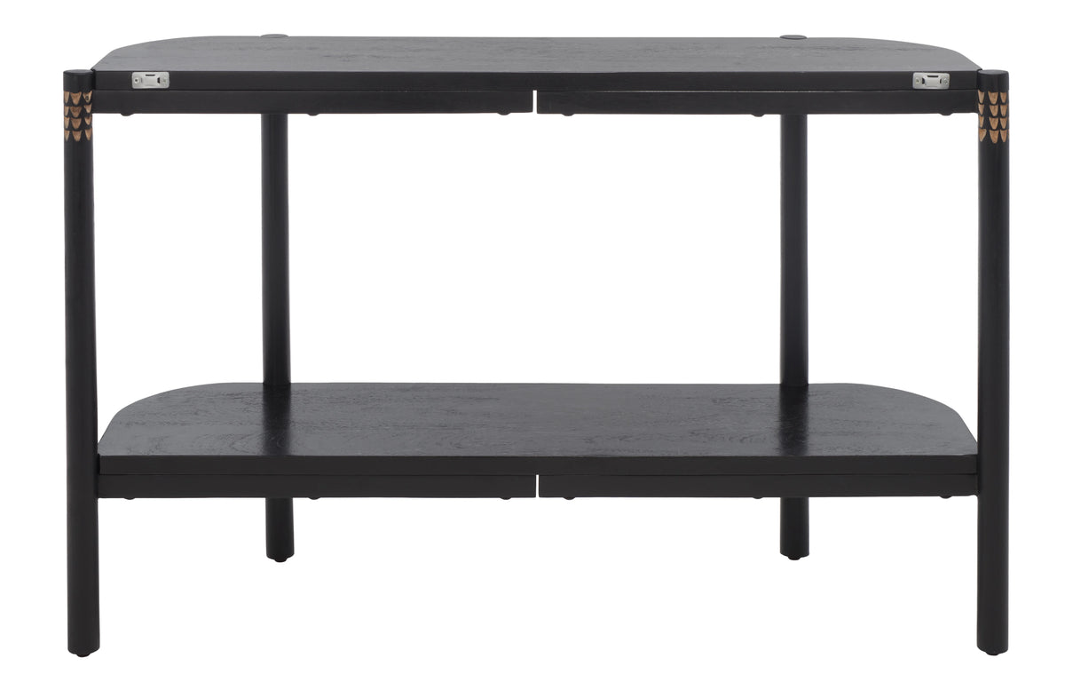 Black Natural Wood Console Table with Shelf M450786