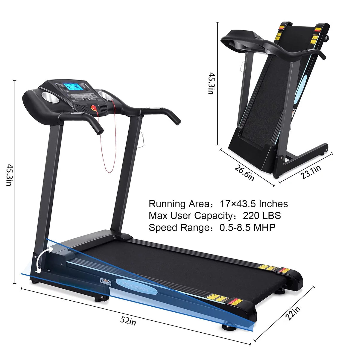 Folding Treadmill 2.5 Horse Power 15 Preset Programs Y84768