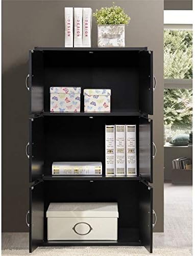 3 Shelf 6 Door Bookcase in Black S667919