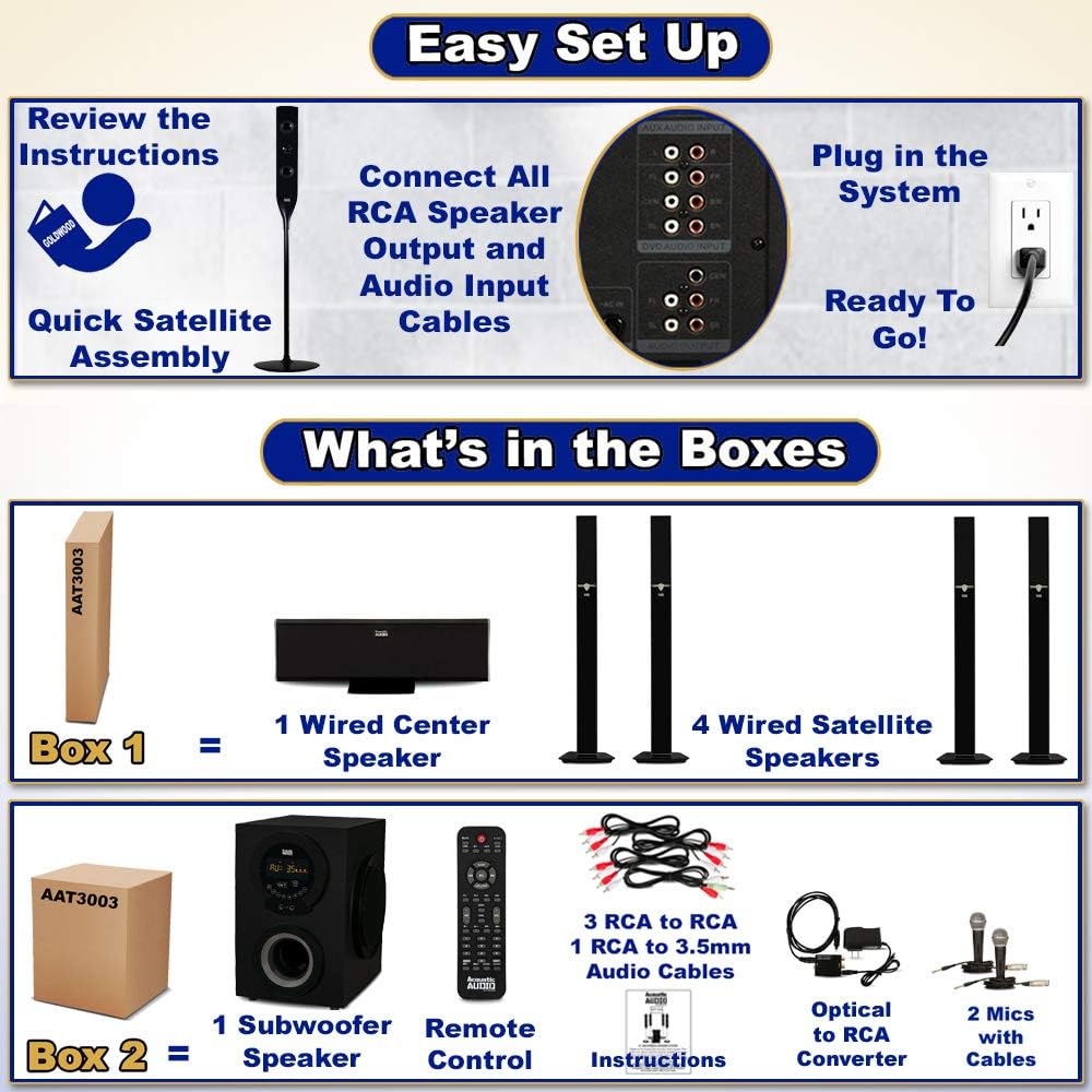 Tower 5.1 Bluetooth Speaker System with Optical Input and Mics E930