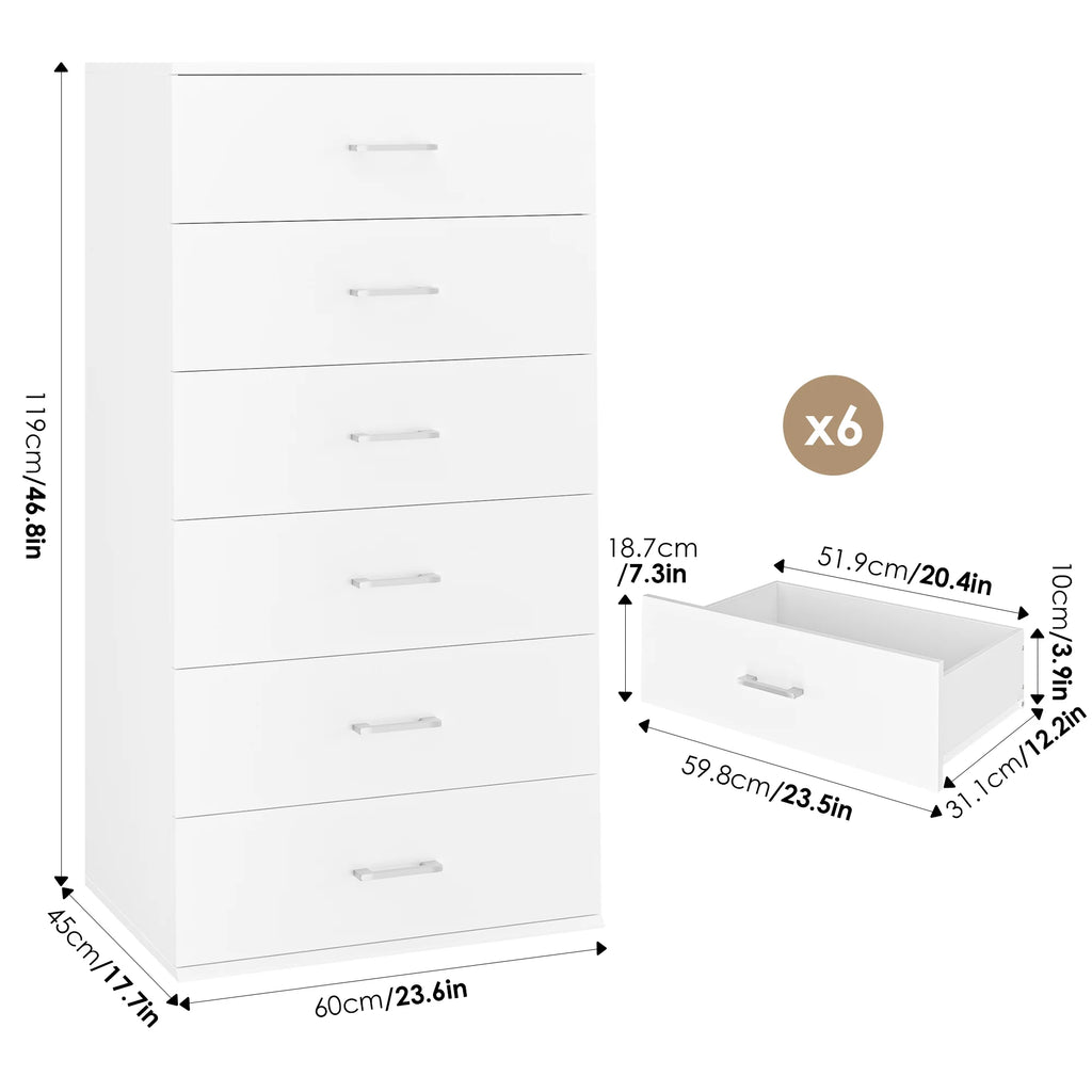 White 6 Drawer Wood Dresser K545