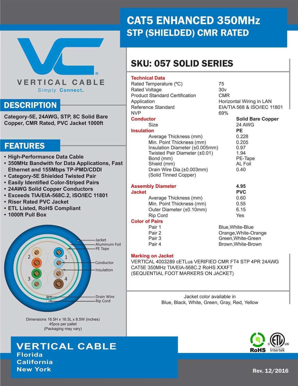 Bulk Shielded Cat5e Ethernet Cable 1000ft Blue Y975307