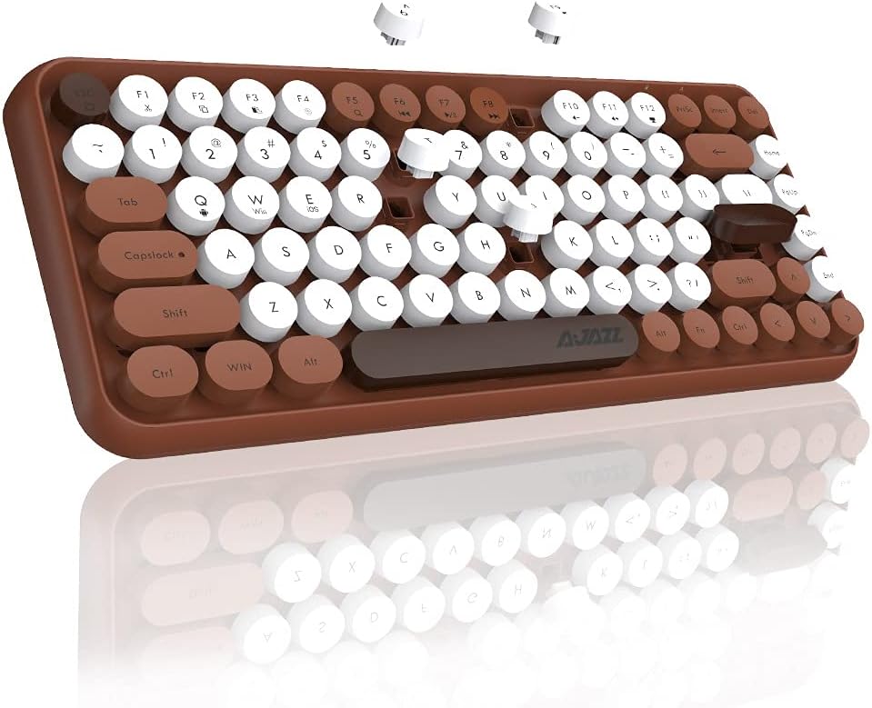 84 Key Bluetooth Retro Round Keycaps Ergonomic Wireless Mini Keyboard Z4664