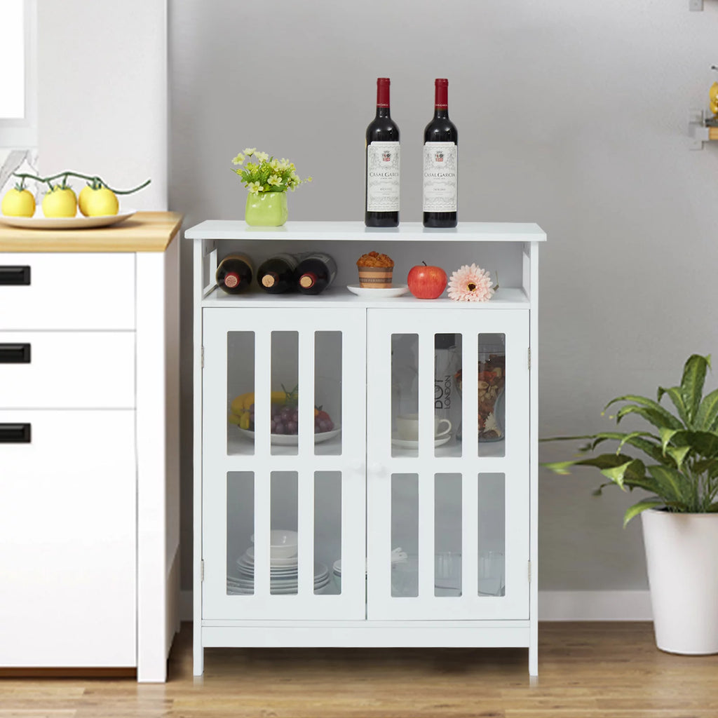 White Wooden Sideboard Cabinet with Open Shelf P203221