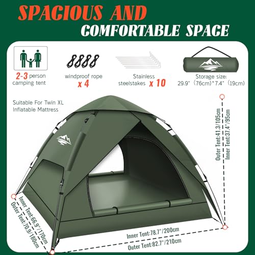 2-3 Person Waterproof Windproof Pop Up Camping Tent N75458
